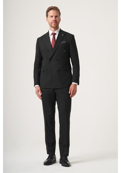 İmza Siyah Kırlangıç Yaka Kruvaze 6 Drop Slim Fit Tam Astar Esnek Takım Elbise 1001260180