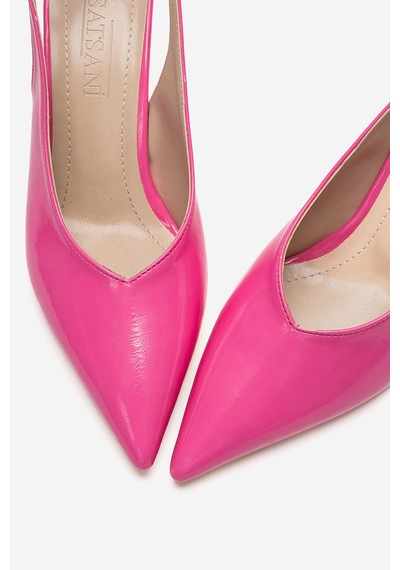 Esatsani Şeker Pembe Rugan Arka Açık 9 Cm İnce Topuklu Özel Günler Davet Stiletto Kadın Ayakkabı Pembe Rugan