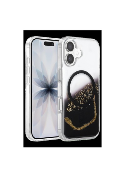 Onegif Apple iPhone Uyumlu 17 Lotus Simli Magsafe Kapak - Siyah İtdark57002