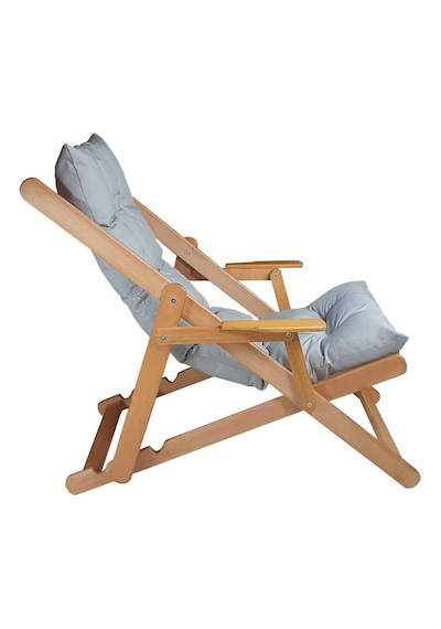 Reyo Bysay Puf Minderli Ahşap Kademeli Şezlong Bahçe&balkon&teras&plaj Katlanır Şezlong Naturel Gri