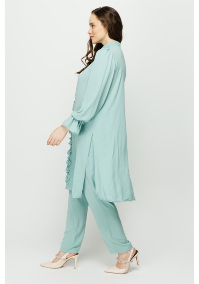 Esswaap Önü Ve Koları Büzdürme Detaylı Pantolon Tunik Takım Mint-mint Mint Yeşili