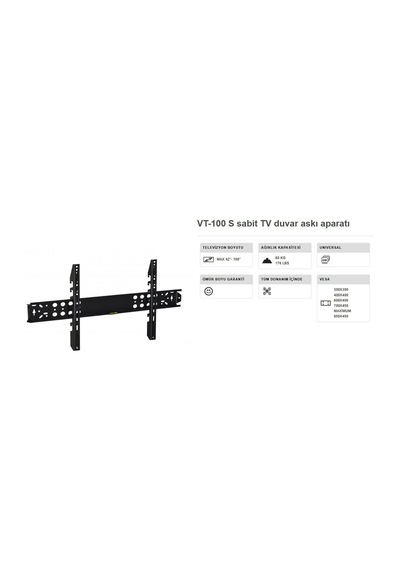 Vontech Vt 100s Tv Askı Aparatı 42-100 İnç Sabit 10x90 Cm