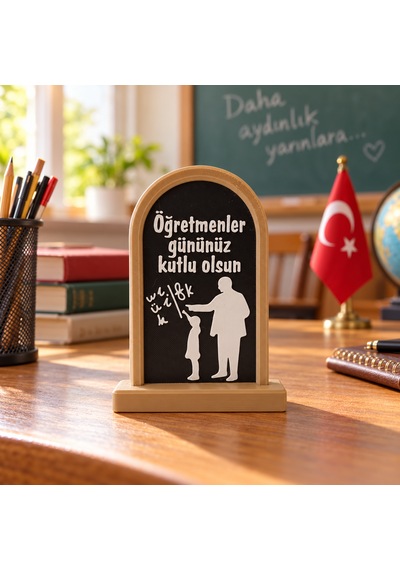 Öğretmenler Günü Atatürk Ve Öğrenci Figürlü Masa Süsü 11,5 X 8 X 2 Cm 3d Baskı Çok Renkli