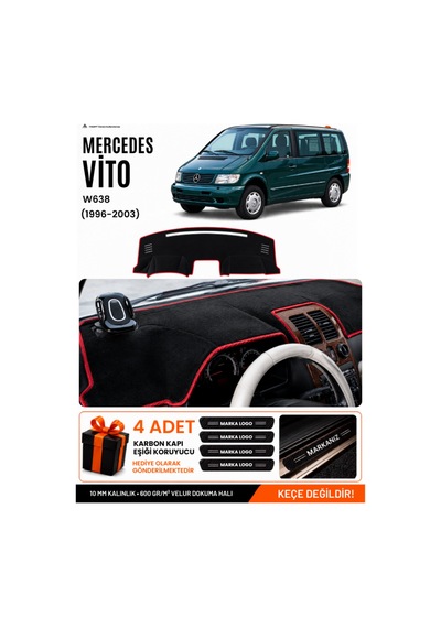 Mercedes Vıto W638 1996-2003 Uyumlu Torpido Örtüsü, Torpido Kılıfı - Siyah-kırmızı - Mb024