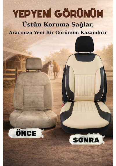 Edition Serisi Tay Tüyü Kumaş Universal Oto Koltuk Kılıfı Tam Set Bej