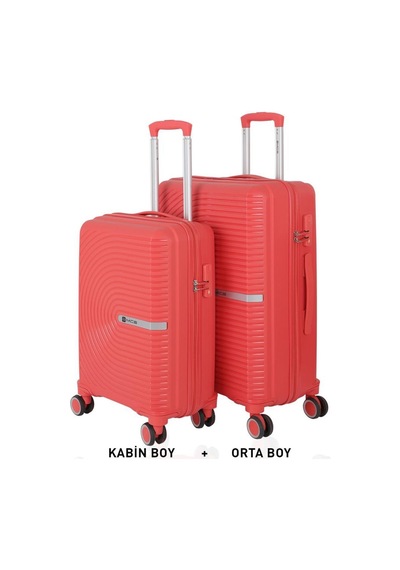 Mçs Bavul Orta Ve Kabin 2li Set Kırılmaz Silikon Valiz V374 Mercan Mercan