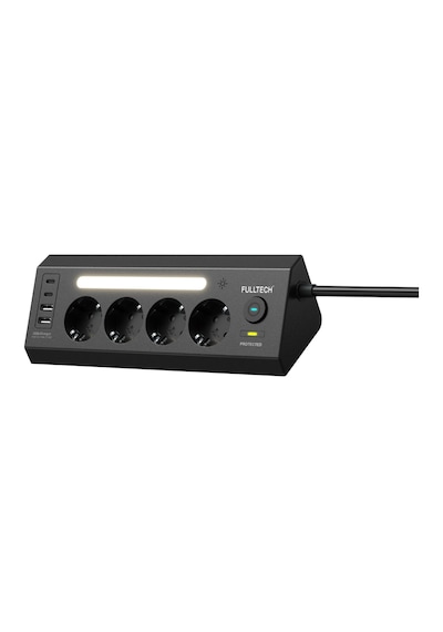 Fulltech Ftr-22 Gece Lambalı Akım Korumalı Çoklu Priz - Siyah 2 M