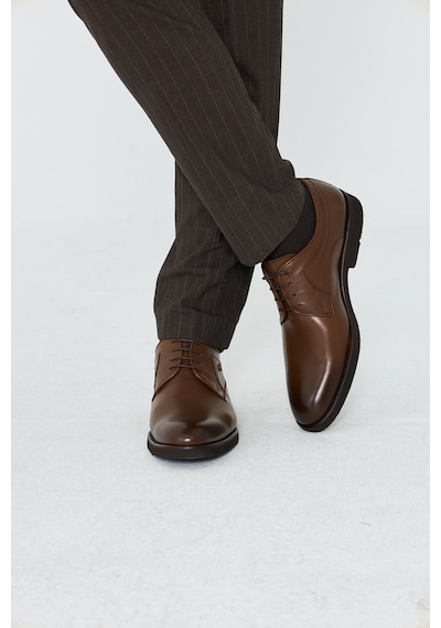 Taba Hakiki Deri Bağcıklı Erkek Klasik Ayakkabı Ceviz