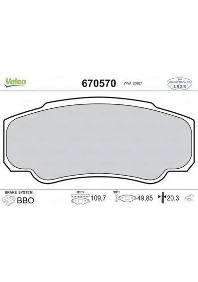 Valeo 670570 Arka Fren Balatasi 1611457780 1617281780 425246