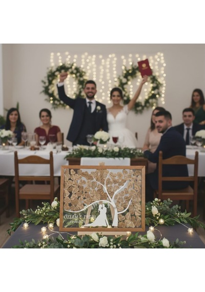 Düğün-nişan Dikdörtgen Ağaç Motifli Şeffah Pleksi 50cm X 35cm Misafir-hatıra Anı Defteri-kutusu + Şövale Ve Kalem Hediyeli