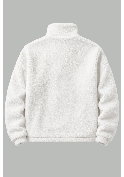 Genius Store Oversize Peluş Erkek İçi Polarlı Tam Fermuarlı Sherpa Sonbahar Kış Kadın Polar Sweatshirt Oversıze-pelus Ekru