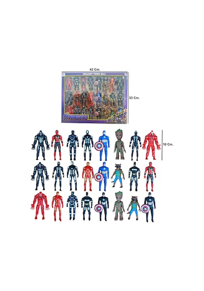 24'lü Süper Kahraman Seti Örümcek Adam Hulk Kara Panter Venom Batman Demir Adam 10 Cm.