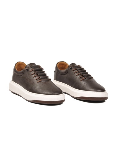 Ayakmod Lastik Bağcıklı Şık Rahat Kahve Hakiki Deri Erkek Casual Sneaker Ayakkabı 272304