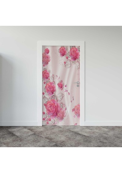 Giydirme Kapı Folyosu Pembe Güller Çok Renkli