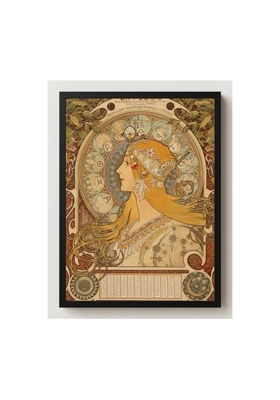 Anonim Mucha Zodyak Çerçevesiz Poster 21x30 Cm A4 Geometrik Desen Etnik Duvar Dekoru