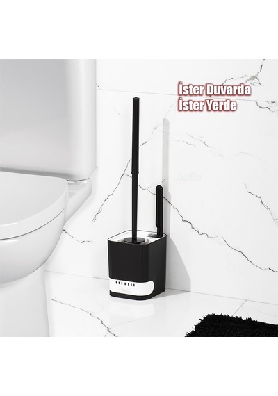 2038 Pratik Temizlik Tuvalet Fırçalığı Banyo Tuvalet Fırçası Wc Fırçası - Siyah Beyaz Diğer