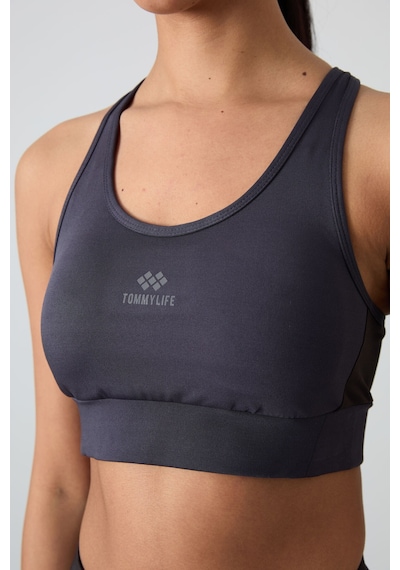 Tommy Life Antrasit Çapraz Sırt Detaylı Slim Fit U Yaka Pedli Kadın Spor Büstiyer - 97121 Antrasit