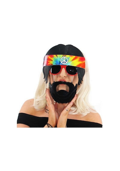 Siyah Saçlı Bandana Tasarımlı Hippi Parti Gözlüğü 26x18 Cm N177