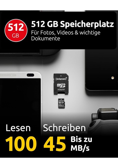 Professional Microsdhc 512 Gb Class 10 Uhs-ı, U3, V30 Hafıza Kartı, Sd Adaptör Dahil, 4k Kayıtlar İçin, Gopro, Inst