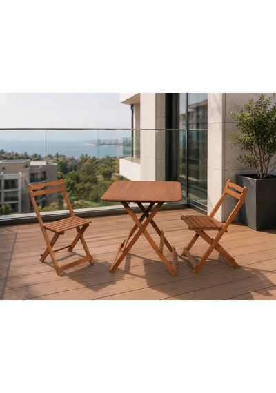 Modermo 2 Kişilik Katlanır Masa & Sandalye Seti - 70x70 Cm Grup M Ceviz