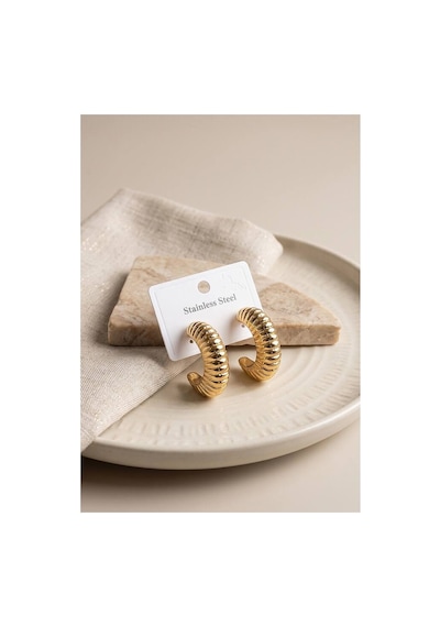 316l Çelik Gold Renk Bombeli Kroasan Model Küpe Tj-bkp12047 Evimdeyokyok