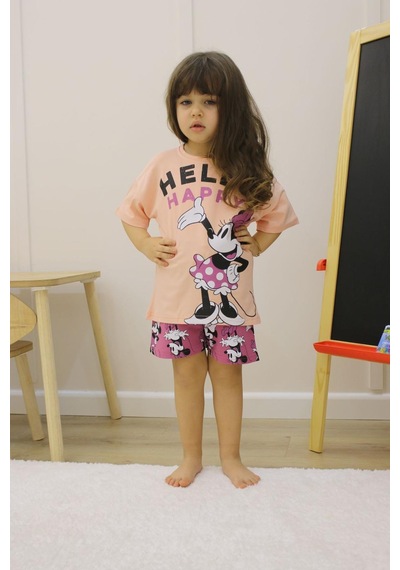 Miniko Kids Kız Çocuk Mickey Modelli Pamuk Şortlu Takım Pudra