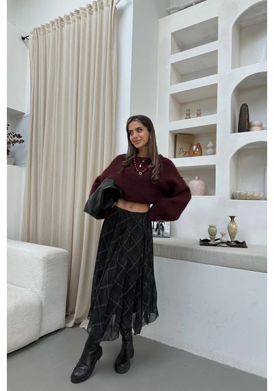 Asur Boutique Asur Butik Kadın Asimetrik Kesim Şifon Astarlı Etek Siyah