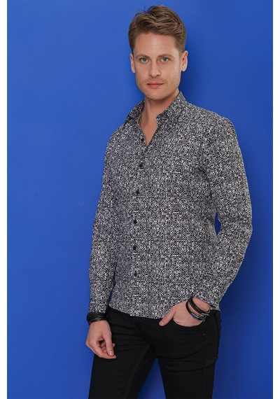 Efor G 1541 Slim Fit Siyah Klasik Gömlek Siyah