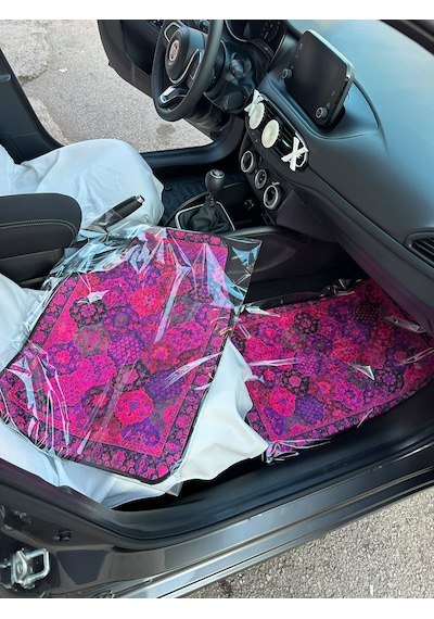 Pembe Kilim Desen Baskılı Oto Halı Paspas