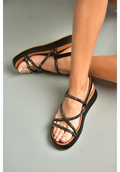 Fox Shoes S314002409 Siyah Taş Detaylı Kadın Sandalet Siyah