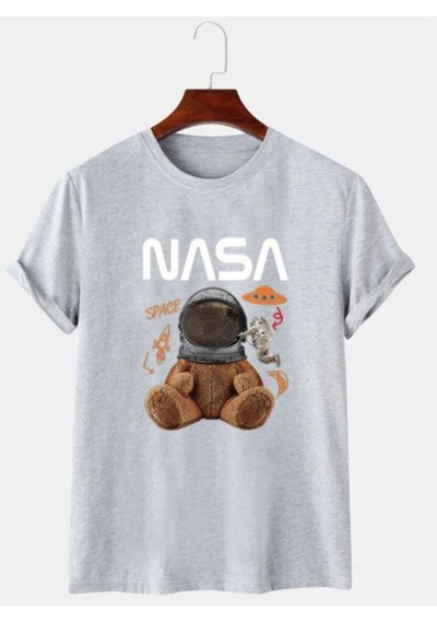 Flood Of Style Unisex Gri Ayıcık Nasa Tshirt