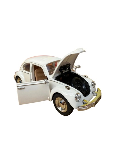 Nostaljik Beetle Vosvos Oyuncak Araba - 17cm Büyük Boy - Sesli Işıklı Ve Sürtmeli - Beyaz Araba Çok Renkli
