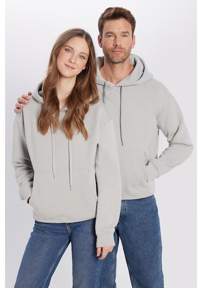 Tudors Unisex Oversize Geniş Kesim Pamuklu Yumuşak Dokulu İçi Polarlı Basic Taş Renk Kapüşonlu Sweatshirt-28984 Taş