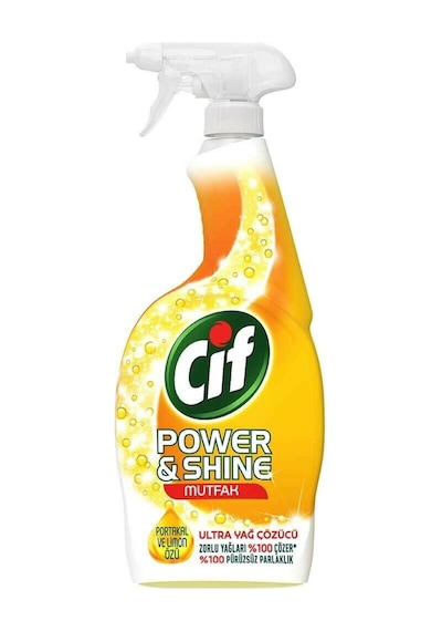 Cif Power & Shine Mutfak Yağ Çözücü Sprey Portakal ve Limon Özlü 4 x 750 ML