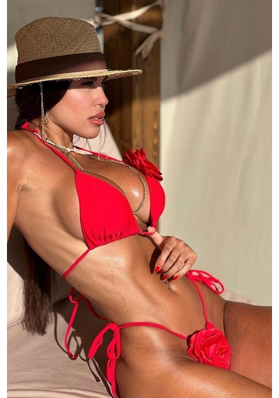 Natalia Güllü Üçgen Bikini - Kırmızı Kırmızı