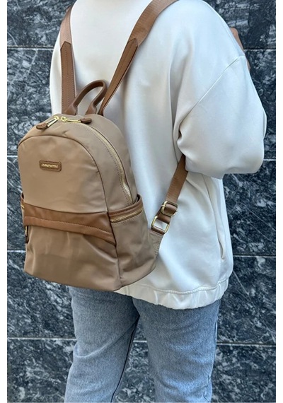 Just Polo Kadın İthal Saten Kumaş Şık Okul Ve Sırt Çantası Shopper Kum