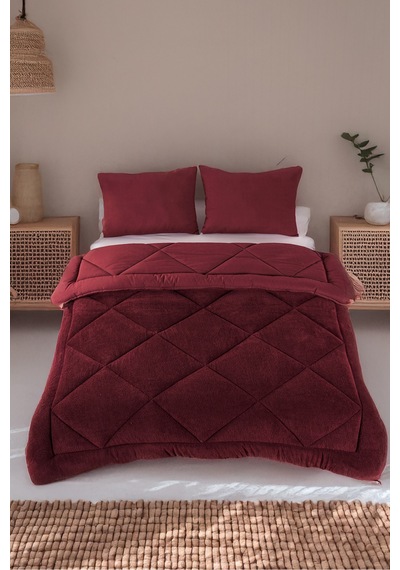 Lüks Wellsoft Çift Taraflı Yumuşak 4 Mevsim Yorgan Seti Yorgan Uyku Seti Çeyiz 195 X 215cm Bordo