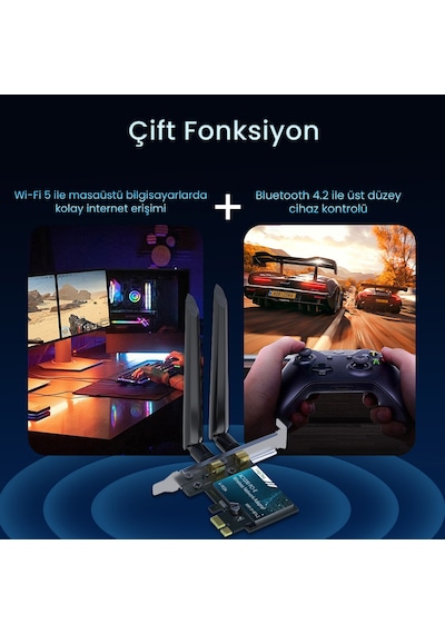 Veggieg Ax1200 Wi-fi 5 Alıcı Ve Bluetooth 4.2 Adaptör 5db Dual Anten Pcıe Wifi Ağ Kartı