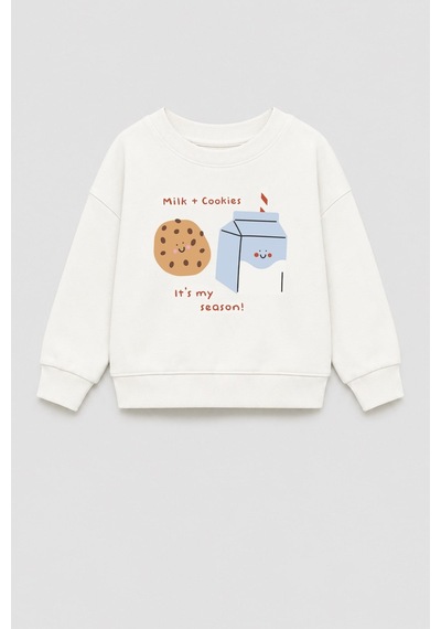 Monila Kız Çocuk 3 İplik Kumaş Pamuklu Baskılı Sweatshirt Ekru