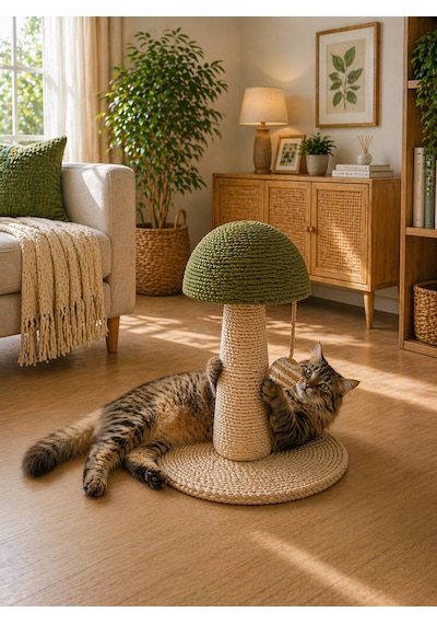 Pureza Yeşil Mantar Tasarımlı Kedi Tırmalama Ve Oyuncak Standı Interaktif Kedi Oyuncağı