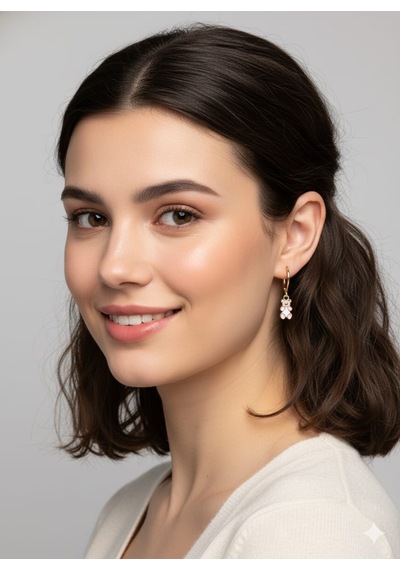 925 Ayar Papatya Silver Ayıcık Küpe.rose.gold.rodaj Gümüş