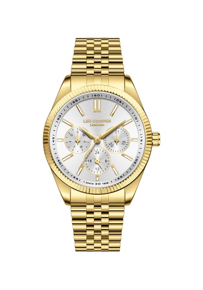 Lee Cooper Altın Sarısı Çelik Bilezik 34 Mm Yuvarlak Kadın Kol Saati, Taşlı Bileklik Hediyeli Gold