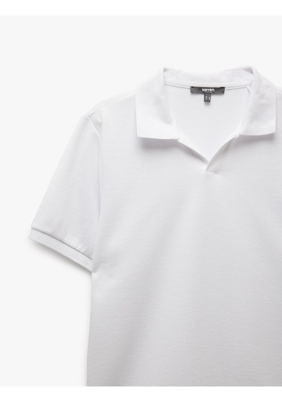 Koton Kısa Kollu Regular Fit Pamuk Karışımlı V Yaka Polo Tişört Beyaz 5sam10038mk Beyaz