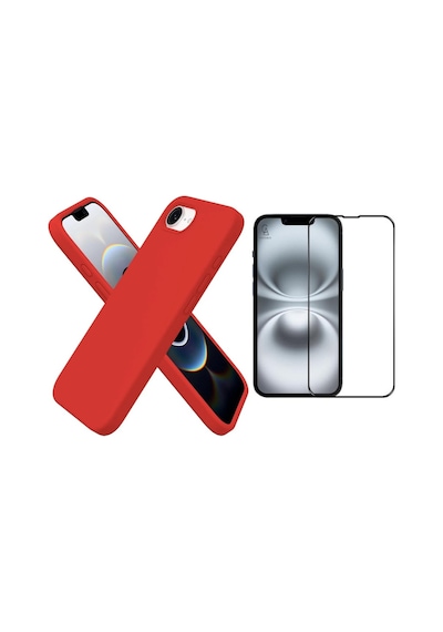 Apple iPhone 17e Uyumlu Içi Kadife Lansman Kılıf Ve 5d Tam Kaplayan Cam Ekran Koruyucu Kırmızı