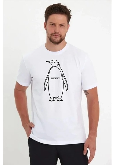 Vexor Erkek Nihilist Penguen Özel Tasarım Oversize Bisiklet Yaka Tişört - Beyaz