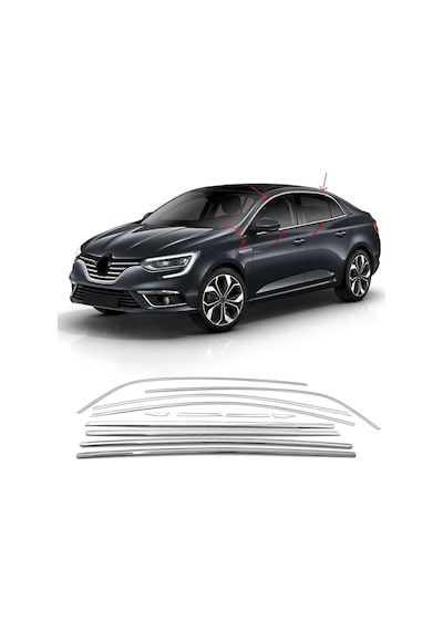 Renault Megane 4 Sedan Krom Cam Çerçevesi Set 2016-2020 12 Parça