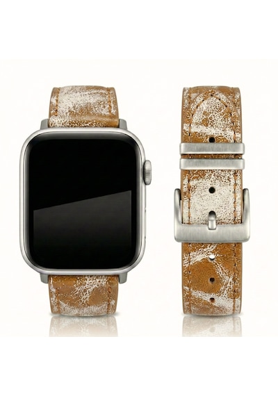 Goldoni Apple Watch Uyumlu Antik Bej İnce Gerçek Deri Kordonu Metal Köprülü