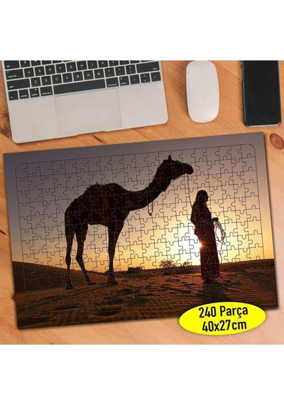 Çölde Deve Ve İnsan Silüeti 240 Parça Puzzle Yapboz-41904310