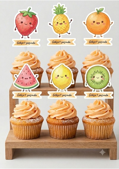 Kişiye Özel İsimli Meyve Figürlü Cupcake Kürdan Süsü.