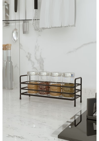 Eva Metal Tasarim Banyo Mutfak Organizer Düzenleyici Raf Kozmetik Takı Stand Baharatlık Dolap Içi, Tezgah Üstü Metal Siyah